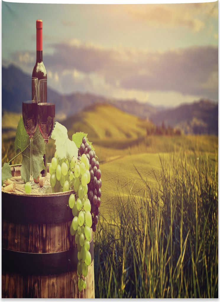 Abakuhaus Wein Wandteppich, Italien Toskana Weinberg aus Weiches Mikrofaser Stoff Kein Verblassen Klare Farben Waschbar, 110 x 150 cm, Schwarz Brau...