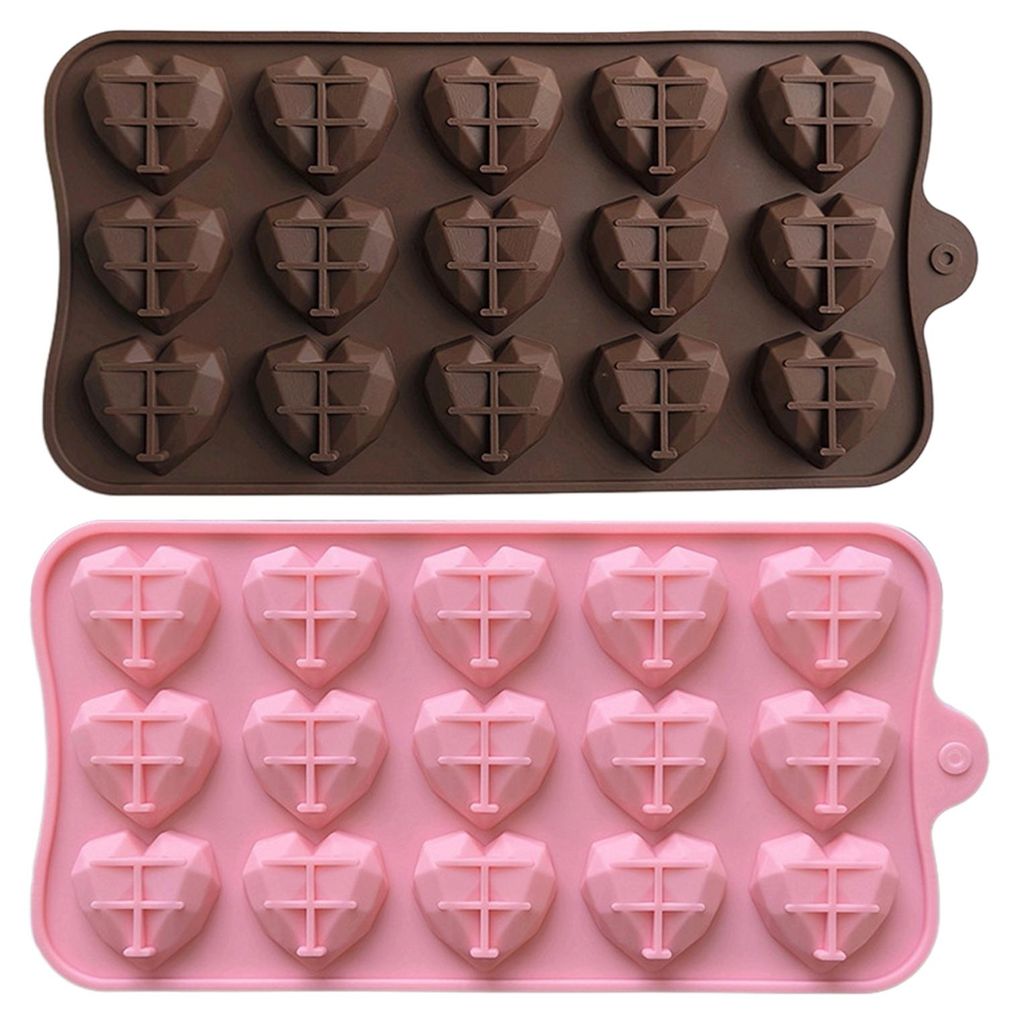 3D-Diamantherz-Silikonform mit 15 Fächern, ideal zum Backen von Kuchen, Schokoladenmousse und Desserts.