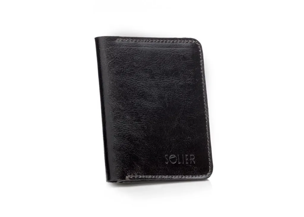 Portefeuille homme en cuir noir Solier SW15 - Format compact fin