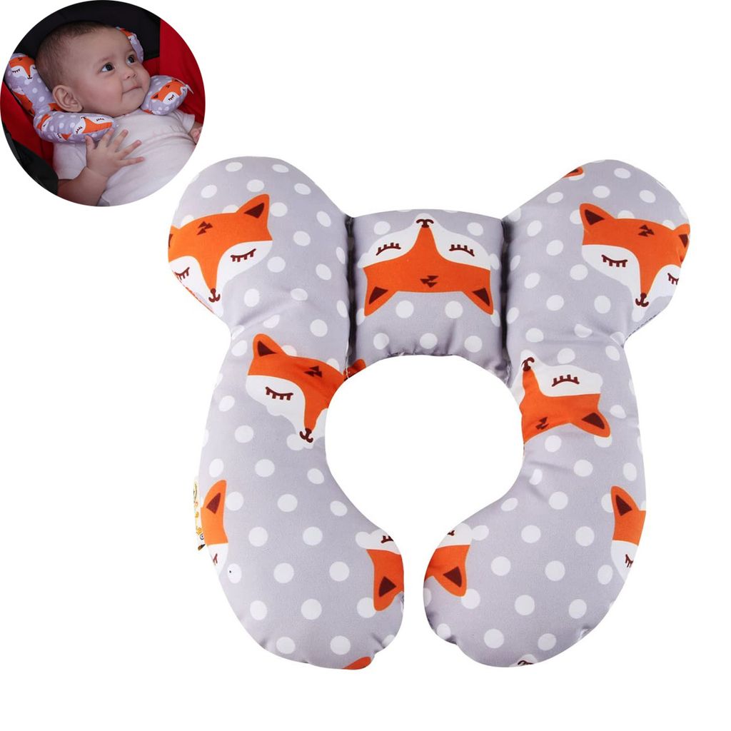 100% Baumwolle Baby-Nackenstützkissen für Kinderautositz des Babys Kopf Verhindert das Abkippen des Kopfes im Schlaf Neugeborene Baby Reise Kissen Orangenfuchs