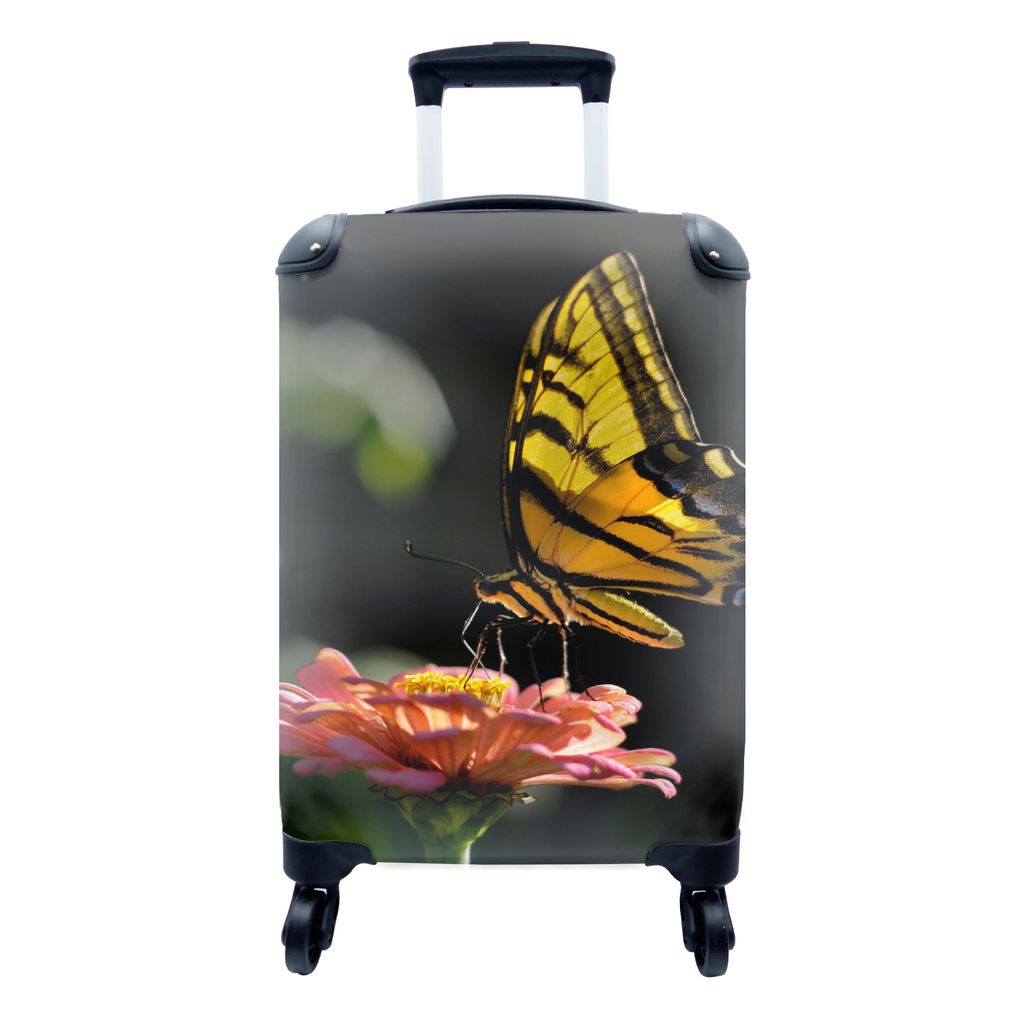 MuchoWow Koffer Handgepäck Trolley Rollkoffer Kleine Reisekoffer mit 4 Rollen - Schmetterling - Botanisch - Blume - Cabin Size < 55x40x23 cm & 5...