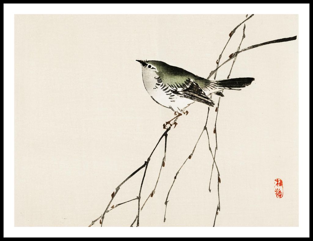Plakat 80x60cm Tit, Kōno Bairei Japanischer Vintage für das Wohnzimmer