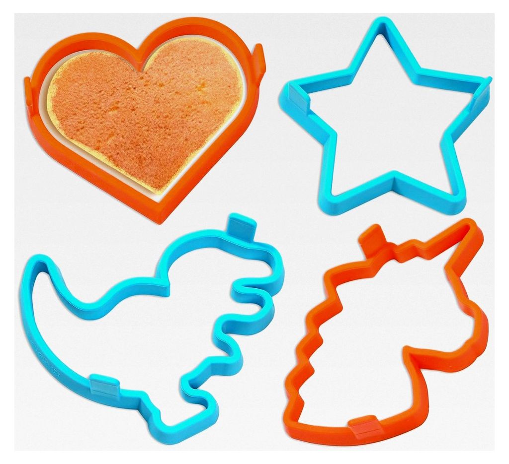 Silikon-Pfannkuchenformen 4 Stück - Spiegelei-Form, Backform, Eierform für Herz, Stern, Einhorn, Dinosaurier