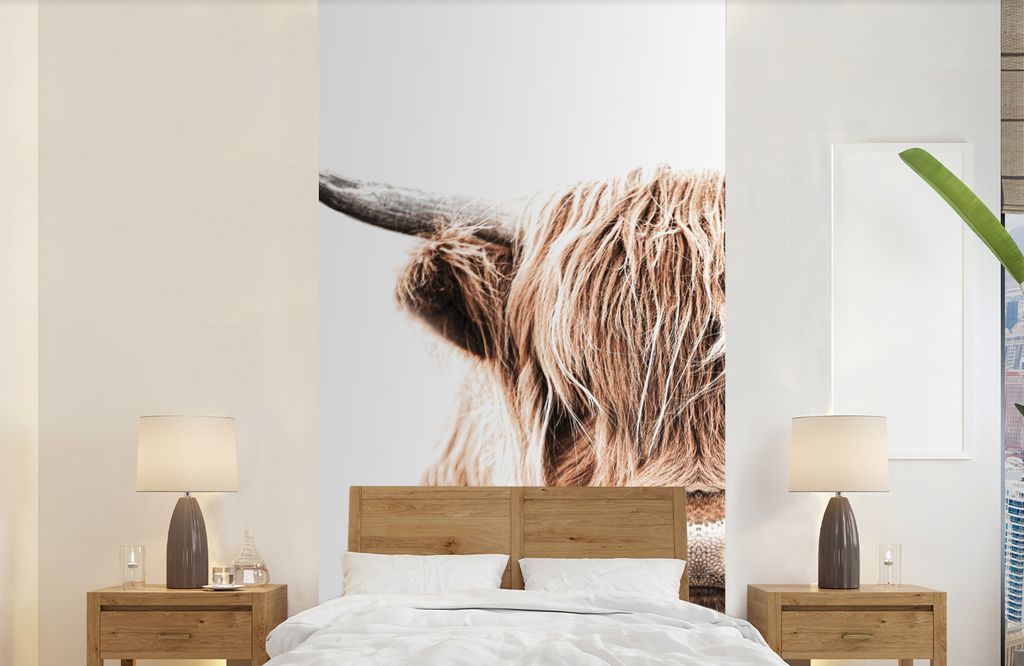 MuchoWow Fototapete für Wohnzimmer oder Schlafzimmer Wandtapete Vinyl Motivtapete Schottischer Highlander - Kuh - Tiere - 120x240 cm - Hintergru...