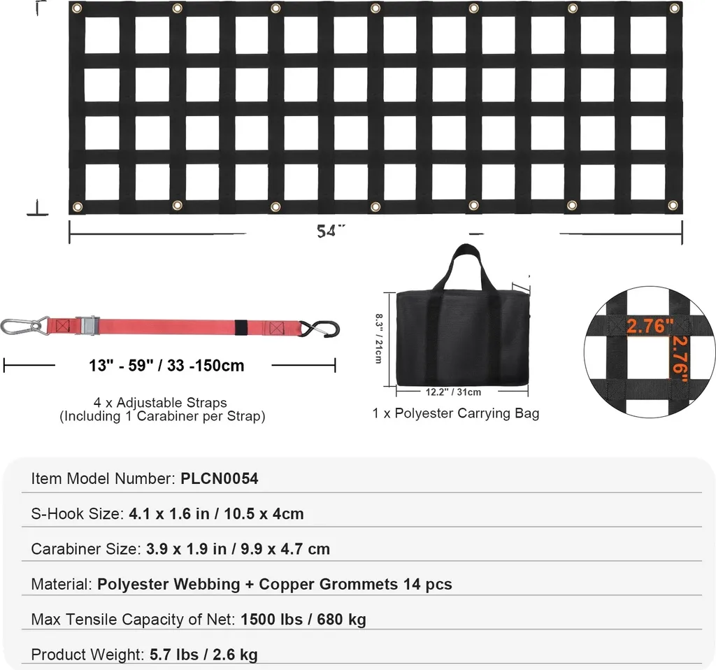 Filet de rangement coffre voiture universel 54x18in élastique noir