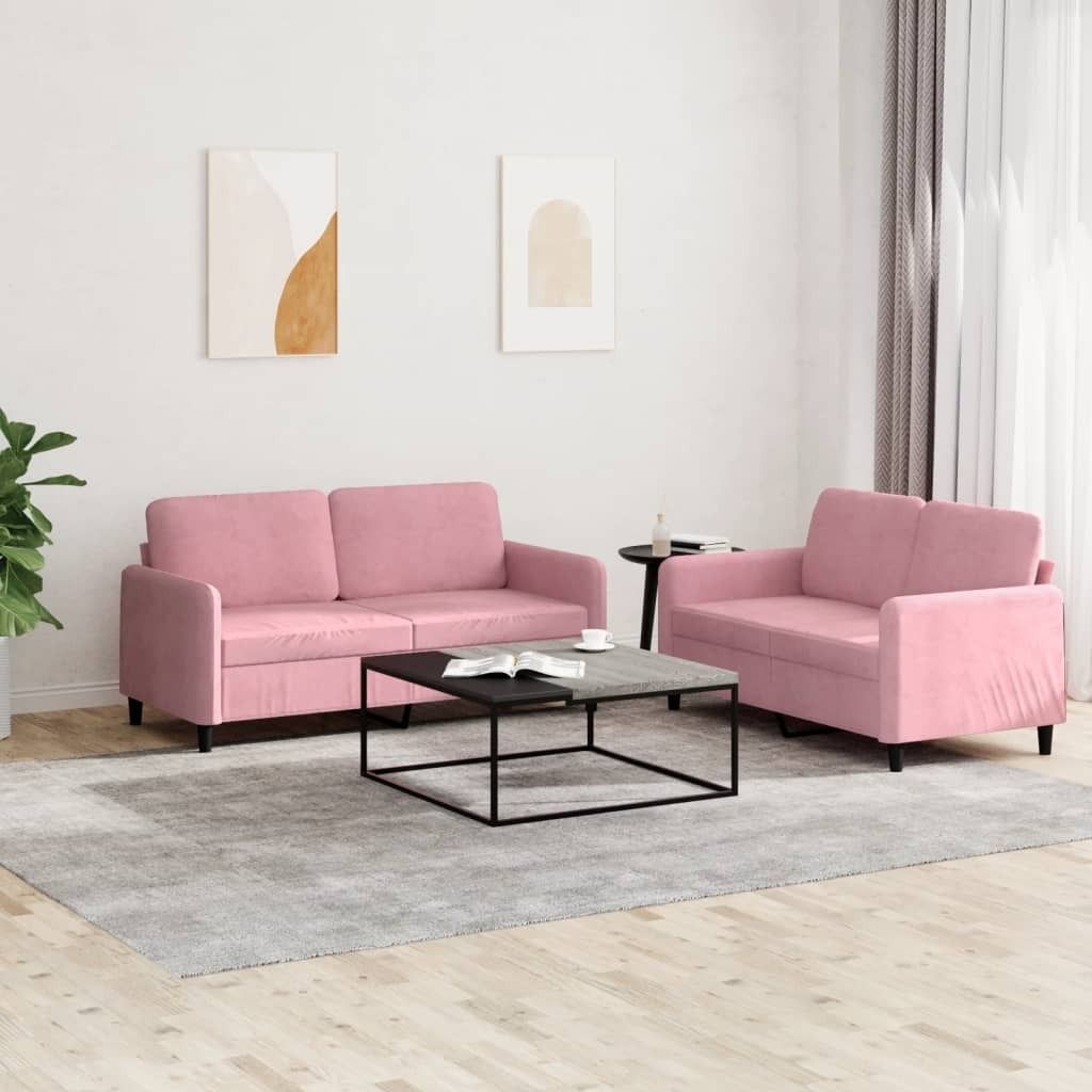 Design 2-tlg. Sofagarnitur Rosa Samt, Schlafsofas 2024 Neu