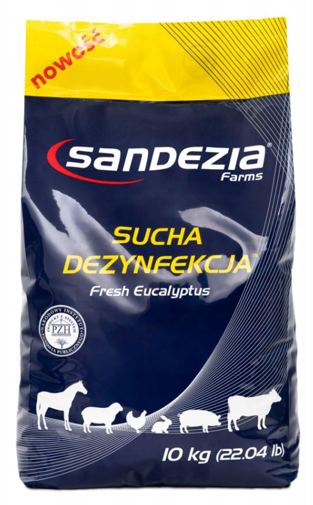 A bag of Sandezia Farms dry disinfection product for animals.