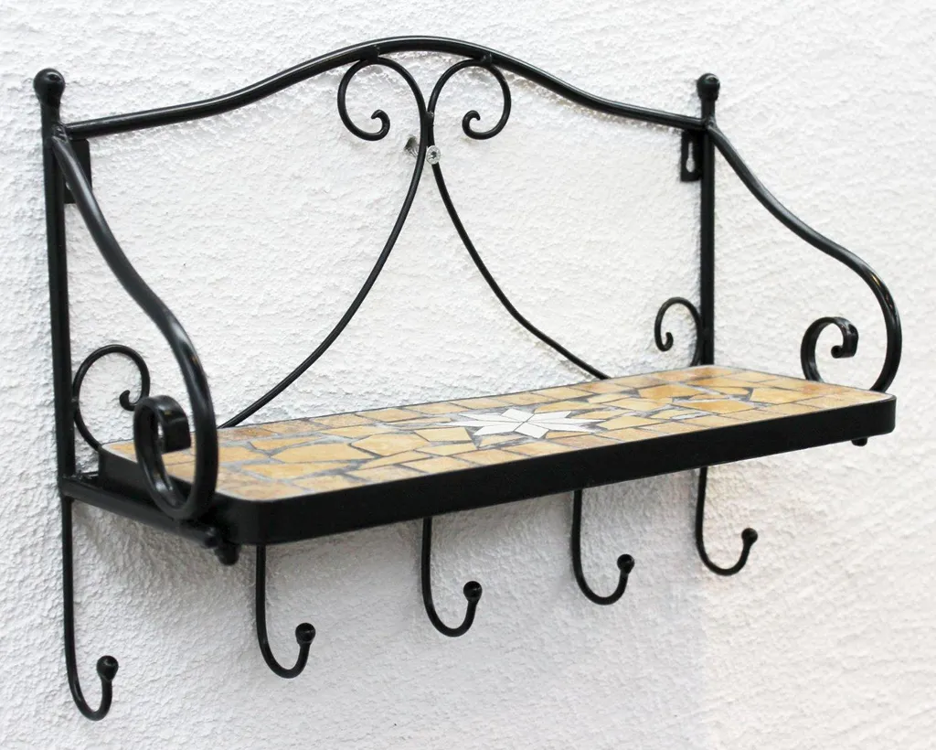 Étagère de bain 41 cm en métal noir avec crochets et porte-serviette