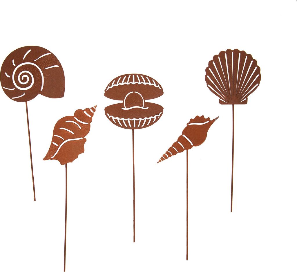 UNUS Gartenstecker Muscheln 5er Set Rostoptik Roststecker Gartendekoration