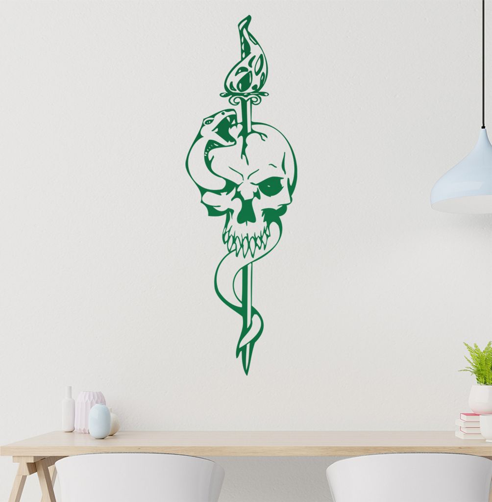 Schlange und Schädel Wandtattoo in 6 Größen - Wandaufkleber Wall Sticker - Dekoration, Küche, Wohnzimmer, Schlafzimmer, Badezimmer