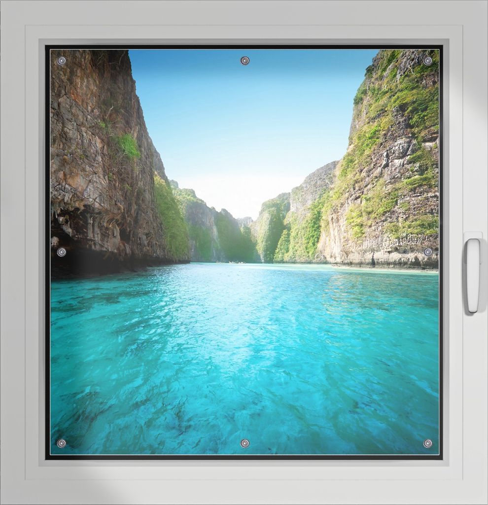 Wallario Lichtschutzbild, Dekorativer Sichtschutz Sonnenschutz 96 x 93 cm mit Motiv: Fluss in den Tiefen der Schlucht - Verdunklung ohne Bohren