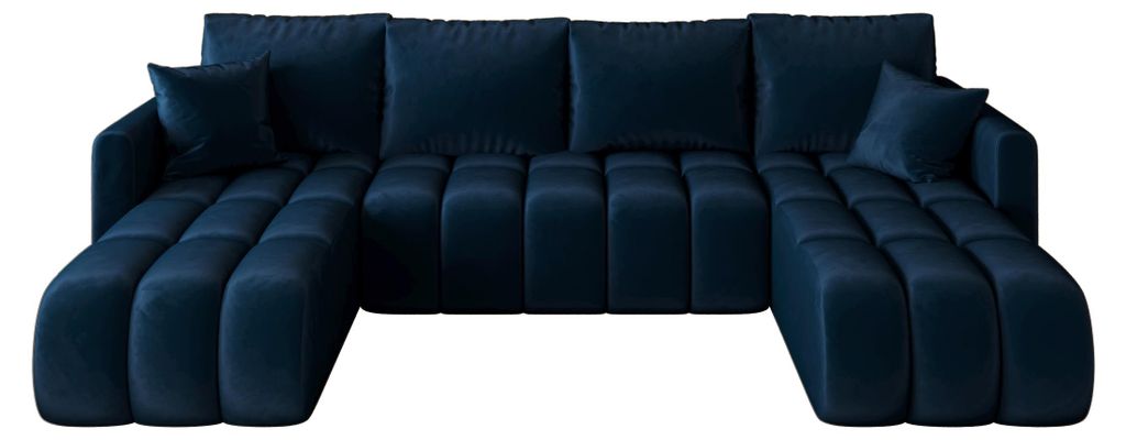 CORNERO Ecksofa mit schlaffunktion GARDA U-Form dunkelblau Velours Monolith 77 - Schlaffunktion, Bettkasten