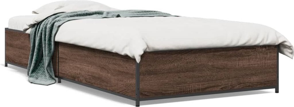 Möbel Bettgestell Braun Eichen-Optik 90x190 cm Holzwerkstoff Metall - Klassische Betten 845120