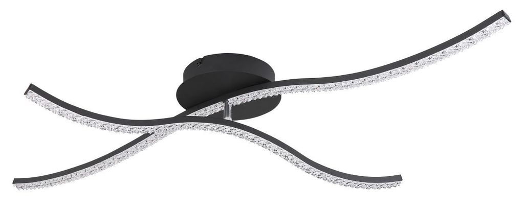 Globo Lighting Deckenleuchte Metall schwarz matt, Acryl, Acrylkristalle klar, 1 drehbarer dünner Arm, 61cm lang, LxBxH: 910x600x130mm, inkl. LED 2...