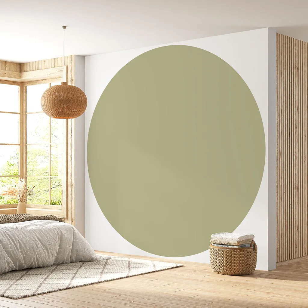 Papier Peint Rond Lavable Kaki Clair - Qualité Premium 185gr 90cm