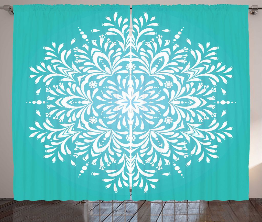 ABAKUHAUS Wasser Rustikaler Vorhang, Winter-Schneeflocke, Wohnzimmer Universalband Gardinen mit Schlaufen und Haken, 280 x 175 cm, Himmelblau und W...