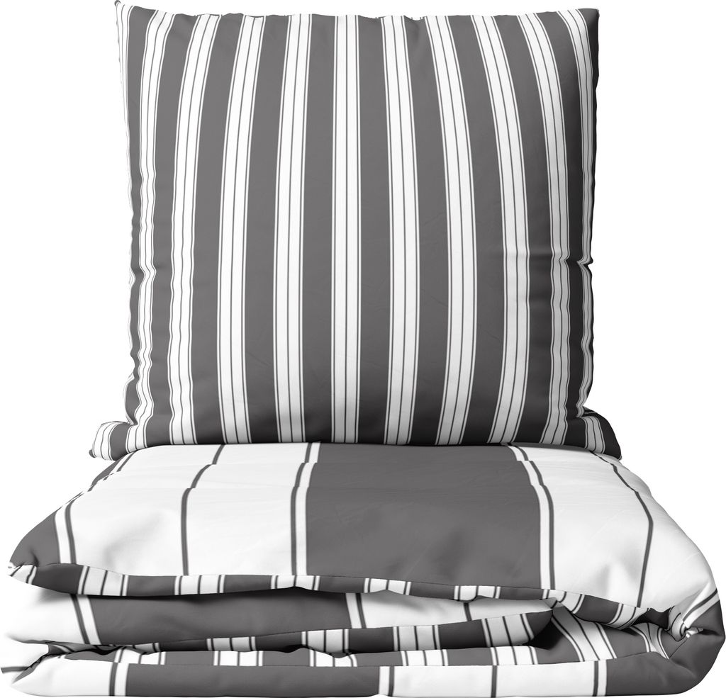 Bettwäsche Set 135x200 cm Grau Gestreift Baumwolle Reißverschluss Wendeseite Streifen Pflegeleicht 4 teilig
