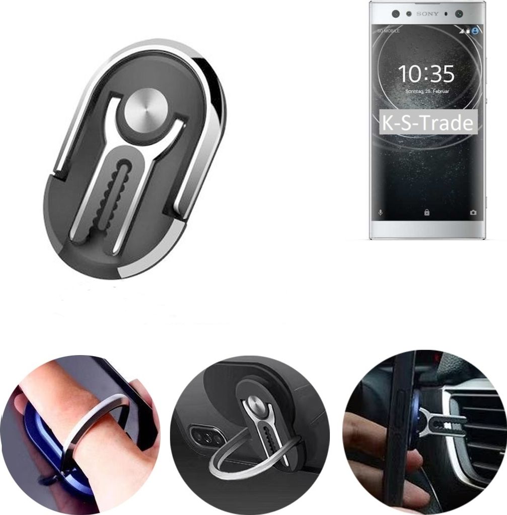K-S-Trade 3in1 Smartphone-Ring Handy-Ring kompatibel mit Sony Xperia XA2 Ultra Fingerhalterung Handyring Tischständer Lüftungsgitter-Halterung