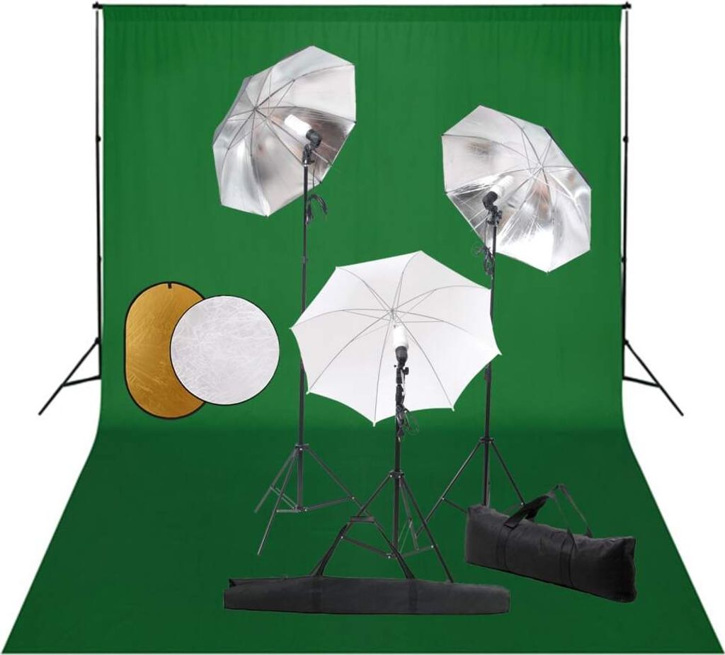 "Spring Sale"Fotostudio-Set - elegantes Design - mit Lampen, Schirmen, Hintergrund & Reflektor DE229611 - Lampenstative