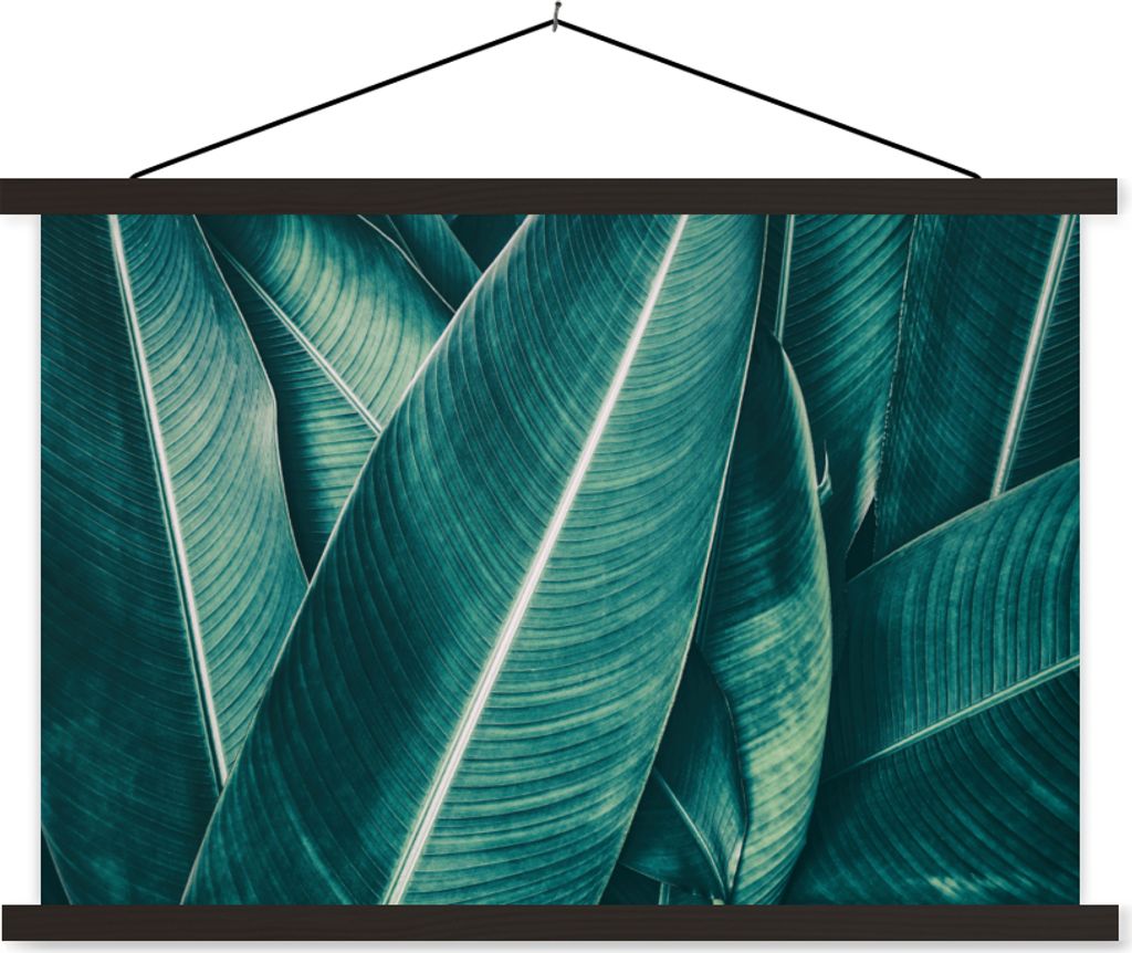 MuchoWow Textilposter Blätter - Makro - Tropisch - Mädchen - Kinder - Jungen 60x40 cm mit schwarzem Rahmen - Hölzernes