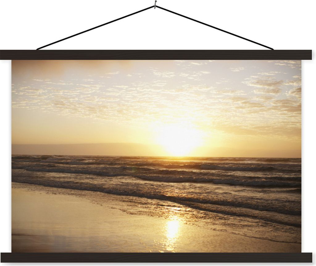 MuchoWow Textilposter Strand - Sonne - Wolken 60x40 cm mit schwarzem Rahmen - Hölzernes