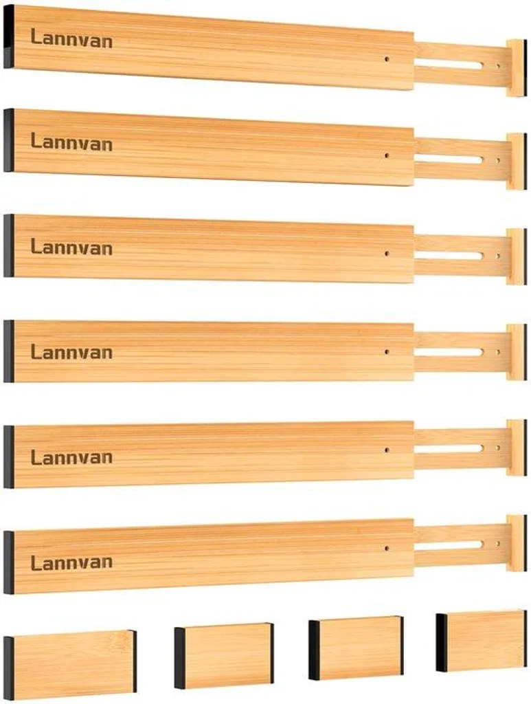Trieurs de rangement en bambou pour tiroir de cuisine, lot de 6 pièces