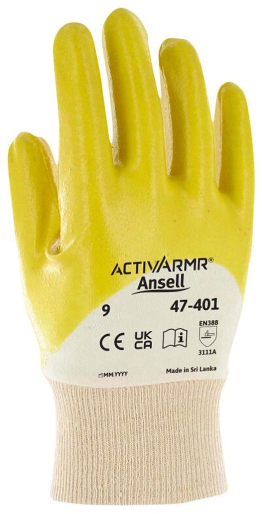 ANSELL Nitrotough N230Y Nitril Handschuh gelb ¾-beschichtet Strickbund Baumwoll-Jersey Länge 235-282 mm für Montage