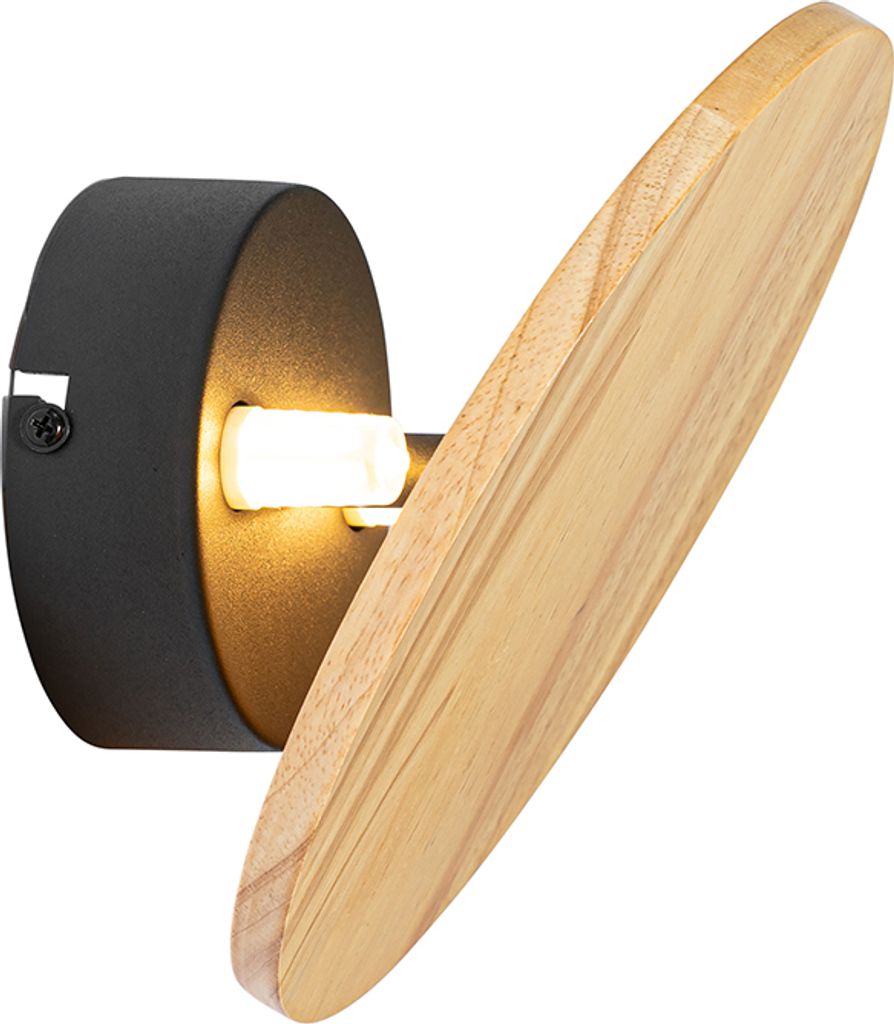 QAZQA - Landhaus I Vintage Rustikale Wandleuchte Holz Rund Neigbar - PulleyI 2-flammig I Wohnzimmer I Schlafzimmer - Rund - LED geeignet G9