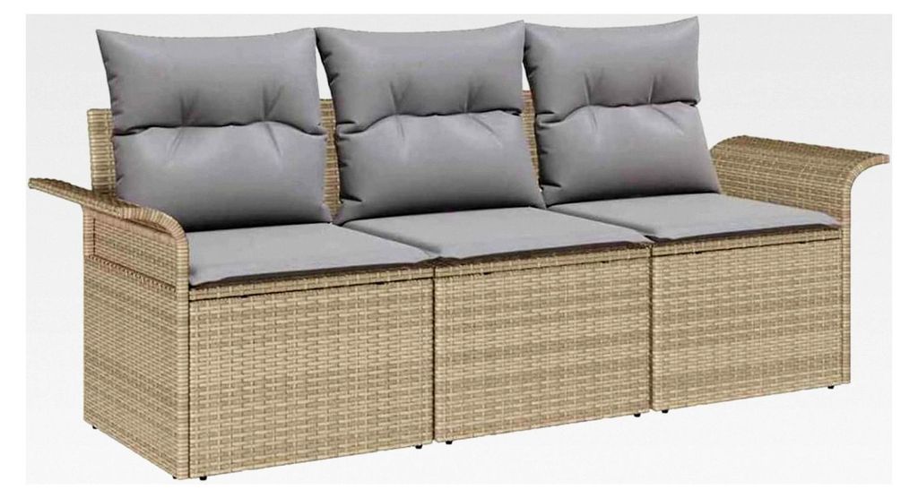 3-teiliges Garten-Sofa-Set mit Kissen Beige Poly-Rattan Lounge Sofa Outdoor