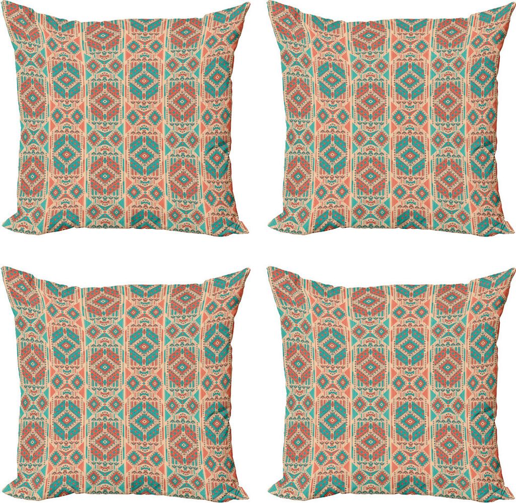 ABAKUHAUS Mexikaner Kissenbezug Set (4 Stück), Vintage Geometrisches Motiv, Moderner Doppelseitiger Digitaldruck, 50 cm x 50 cm, Sea Green Dunkel ...