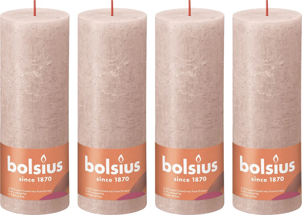 Bougies cylindriques rustiques Rose Nébuleux 19 cm - Set de 4 pièces