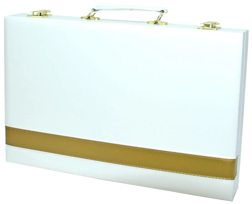 Jeu de Backgammon de Luxe Blanc et Or - Mallette de Table de 38 cm - 2