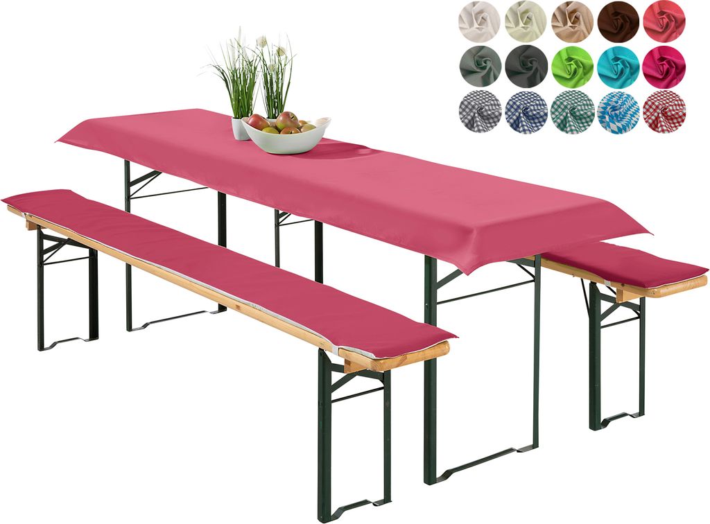 heimtexland Bierzeltgarnitur Auflagen Set 3-teilig Tischdecke Bierbank Polster Sitzkissen Tischdeko Typ698 Beere für Tischmaß 50x220 cm