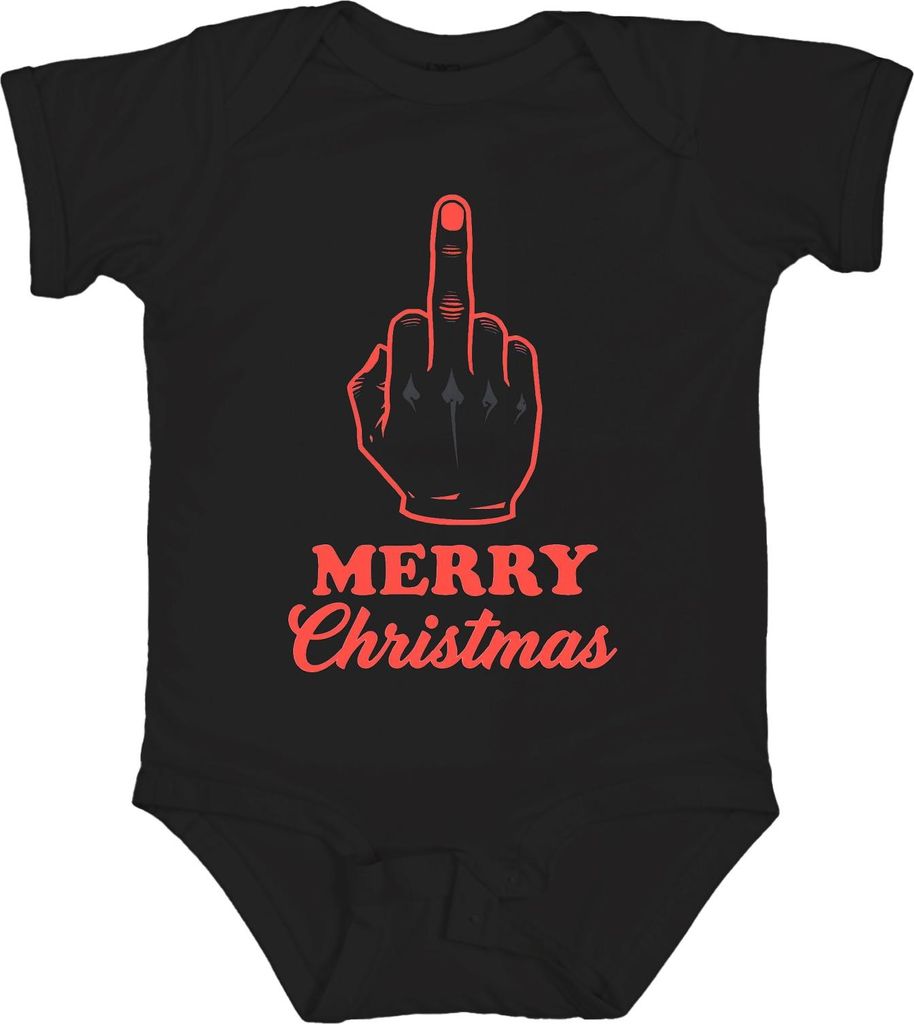 MERRY Christmas Mittelfinger frech sarkastisch Weihnachten lustig Unisex Baby Body, Schwarz, 6/12