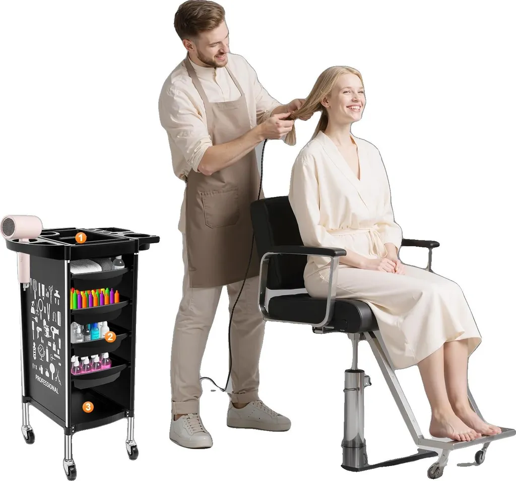 Meuble de rangement à roulettes pour matériel de beauté et coiffure