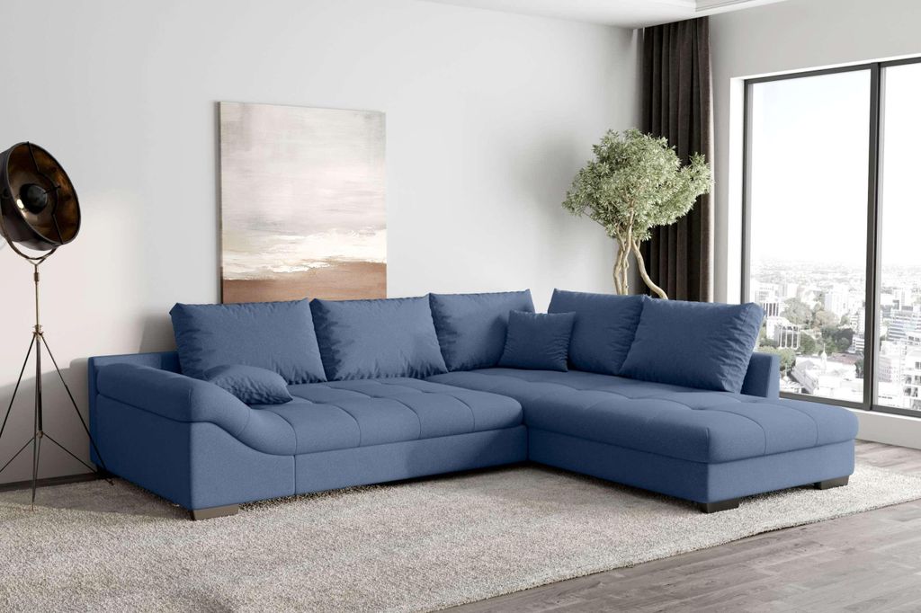 99rooms Terra Ecksofa Strukturstoff NEVE Blau Rechts ohne Schlaffunktion