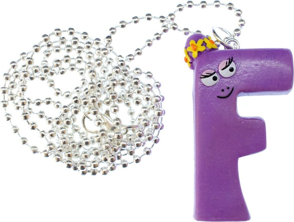 F Barbapapa Kette 80cm Miniblings Anhänger Buchstabe Initiale ABC Barbamama Lila