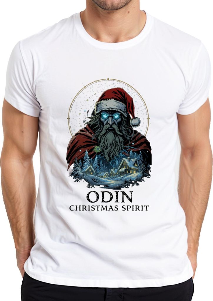 Odin Christmas Spirit Wikinger Santa Bart Winter Geschenk Herren T-Shirt, Weiß, M