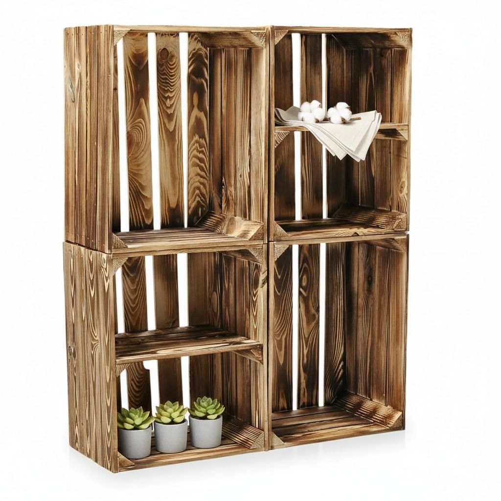 Holzkisten Set geflammt 50x40x30cm - Mix-Varianten mit & Produktbild 