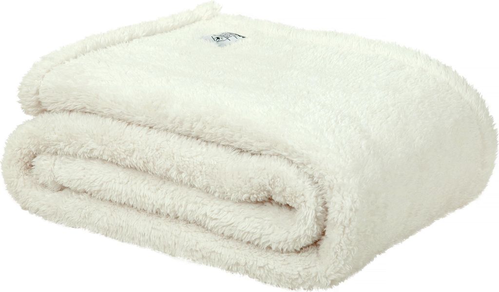 DoubleDry Teddy Kuscheldecke - 130x170 cm - - Weiche Sofadecke - Flauschige Wohndecke - Ecru