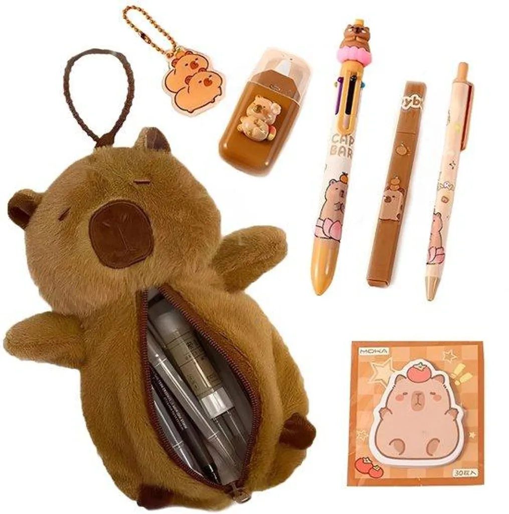 Trousse marron organisée avec 6 accessoires - Parfait école et voyage