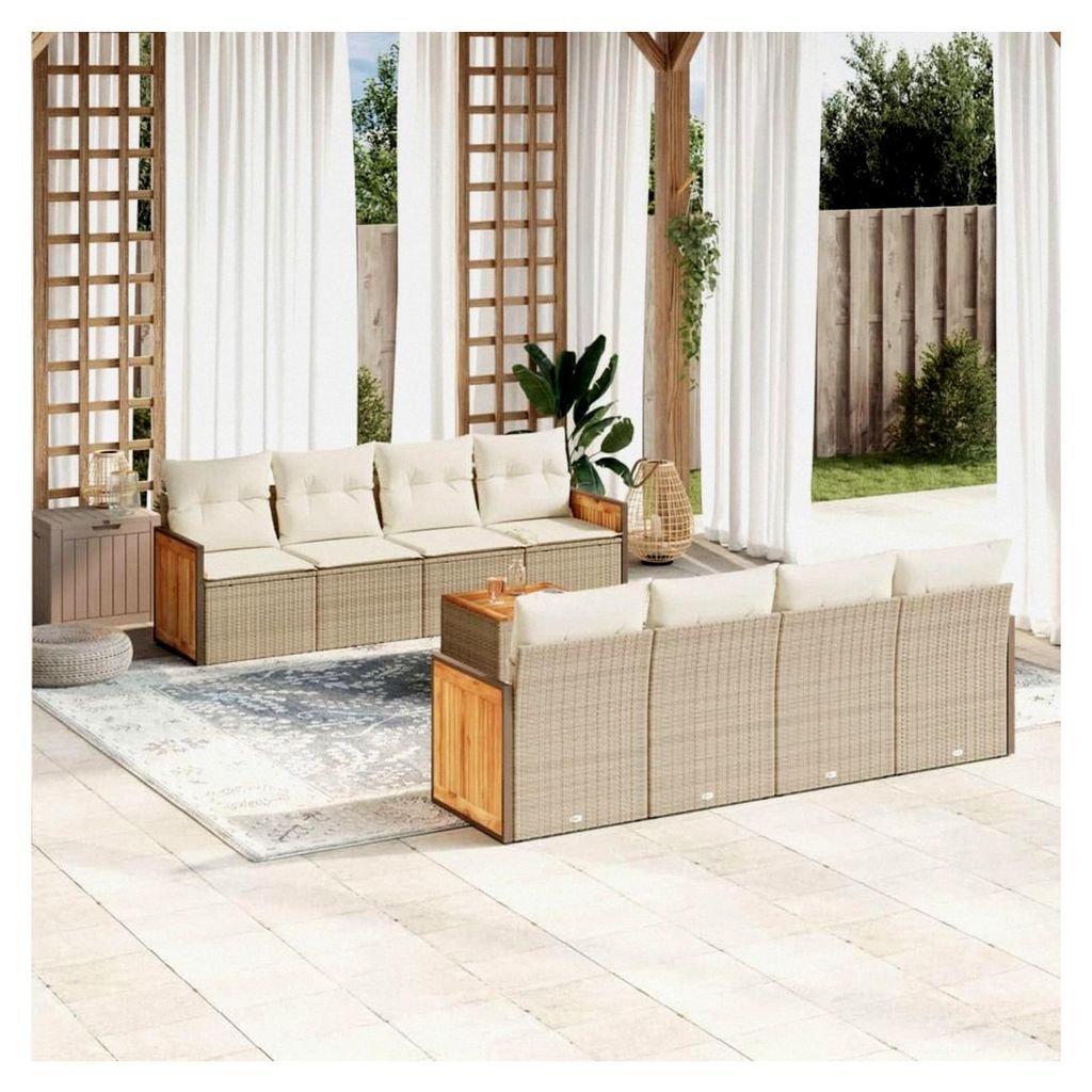 9-teiliges Gartenmöbel-Set mit Kissen aus Polyrattan in Beige