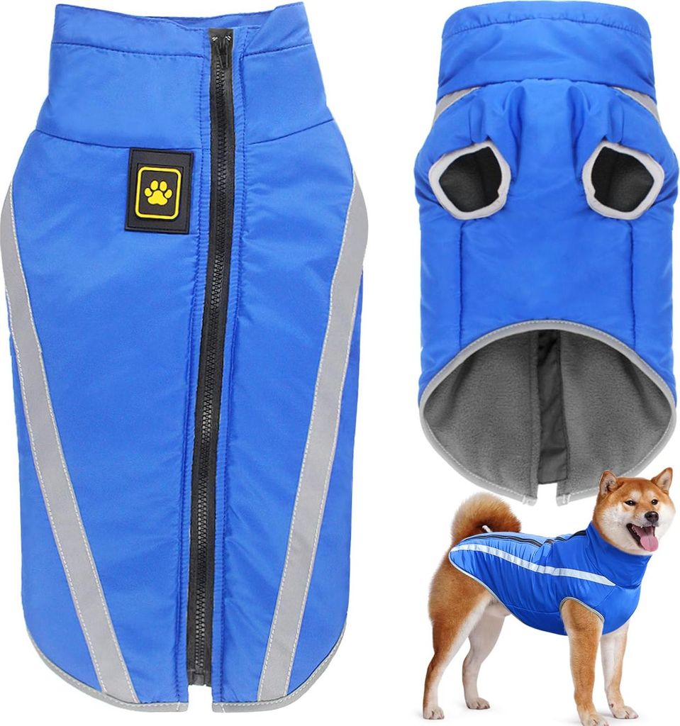 Zimní bunda pro psy Voděodolná větruodolná fleece modrá 2XL Obrázek produktu 