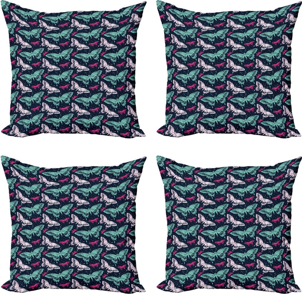 ABAKUHAUS Feminin Kissenbezug Set (4 Stück), Vivid Butterfly Pattern, Moderner Doppelseitiger Digitaldruck, 60 cm x 60 cm, Mehrfarbig