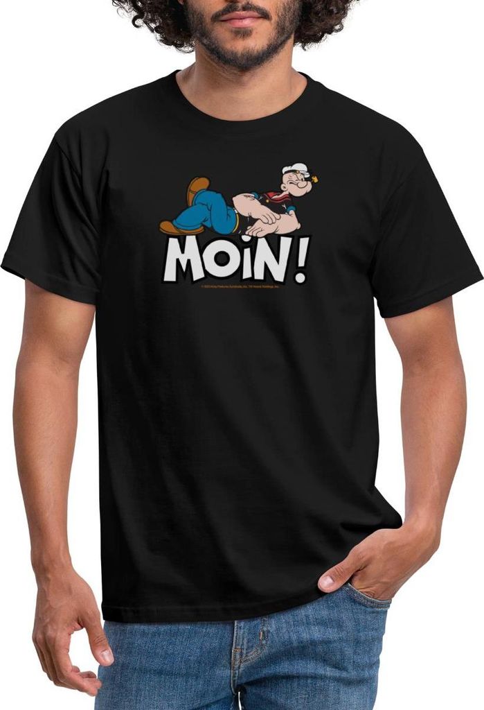 Spreadshirt Popeye Faulenzen Mit Schrift Moin Männer T-Shirt, XXL, Schwarz