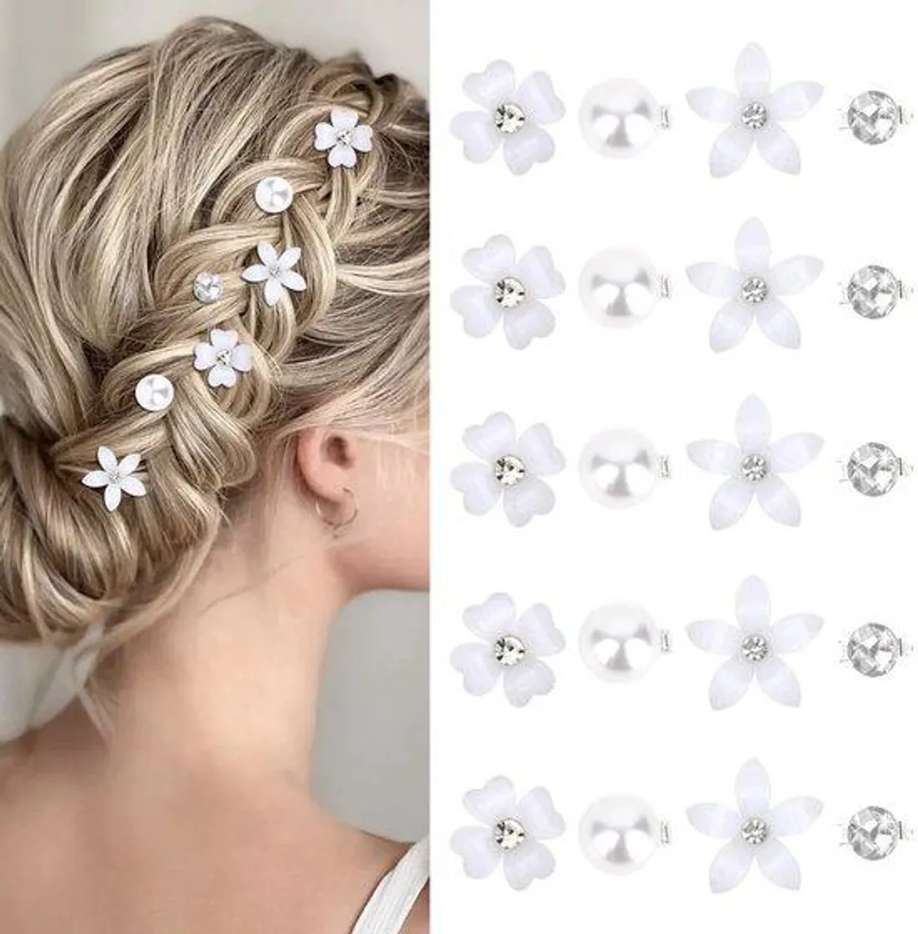Barrettes perles et strass : lot de 20 mini pinces blanches élégantes