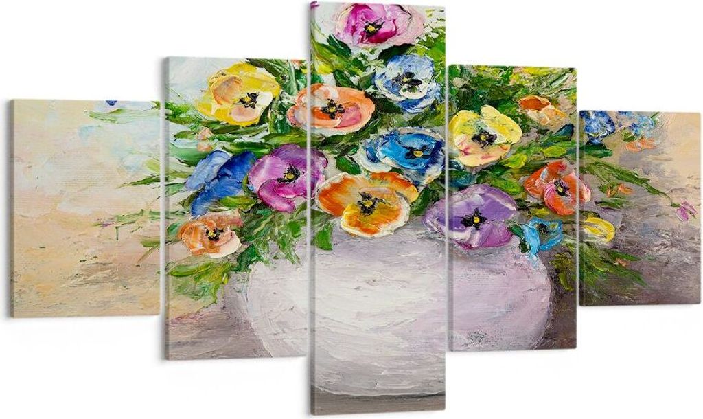 Bild auf Leinwand - Leinwandbild - Blumen Blumenstrauß Vase bunt - 125x70cm - Wand Bild - Wanddeko - Leinwanddruck - Bilder - Kunstdruck - Wanddek...