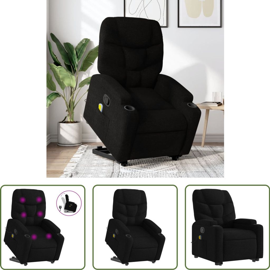 The Living Store Massagesessel mit Aufstehhilfe Schwarz Stoff
