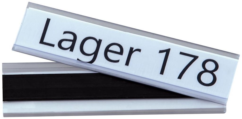 Magnetischer Etikettenhalter, aus PVC, als Preisschienen und Scannerleisten einsetzbar, Transparent, Maße Halterung 25 x 100 mm, Maße Einleger 20...