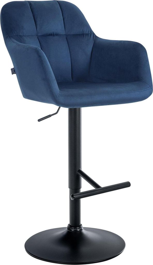 Verstellbarer Barhocker aus Samt – Kinderstuhl – maximaler Komfort und 360°-Mobilität | Farbe: Blau | Material Chassis: Metall mattschwarz